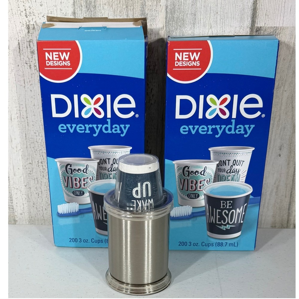 Dixie Everyday Brushed Metal Bathroom Cup Dispenser and NIB and Partial Box